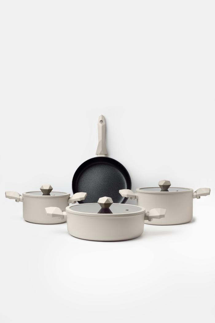 Gal 7 Parça Diamond Tencere ve Tava Seti Krem