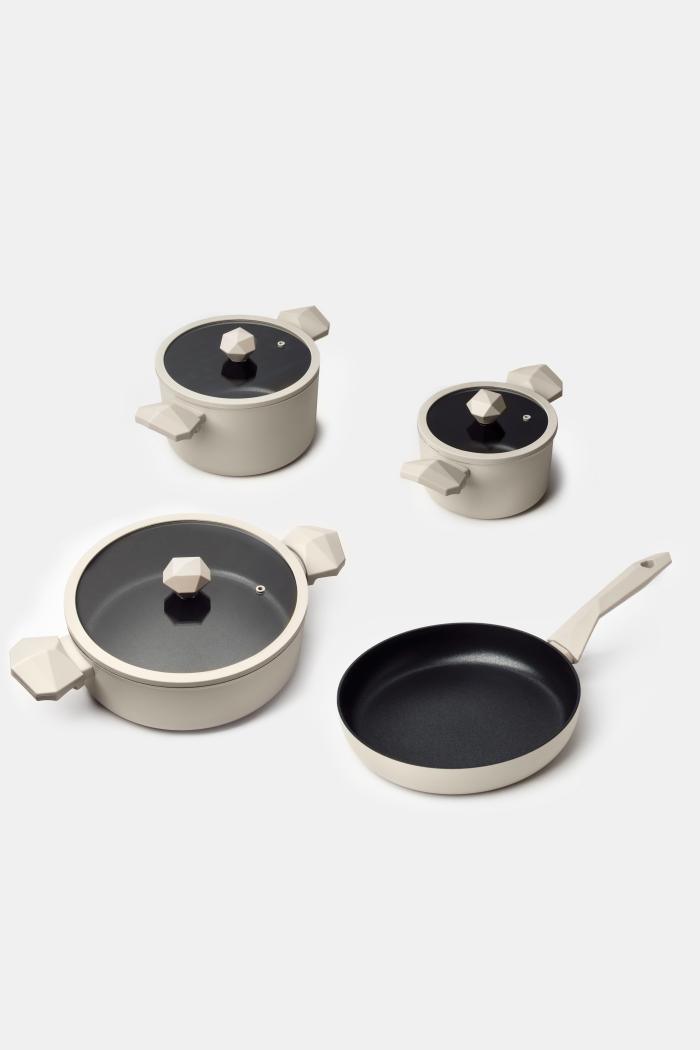 Gal 7 Parça Diamond Tencere ve Tava Seti Krem