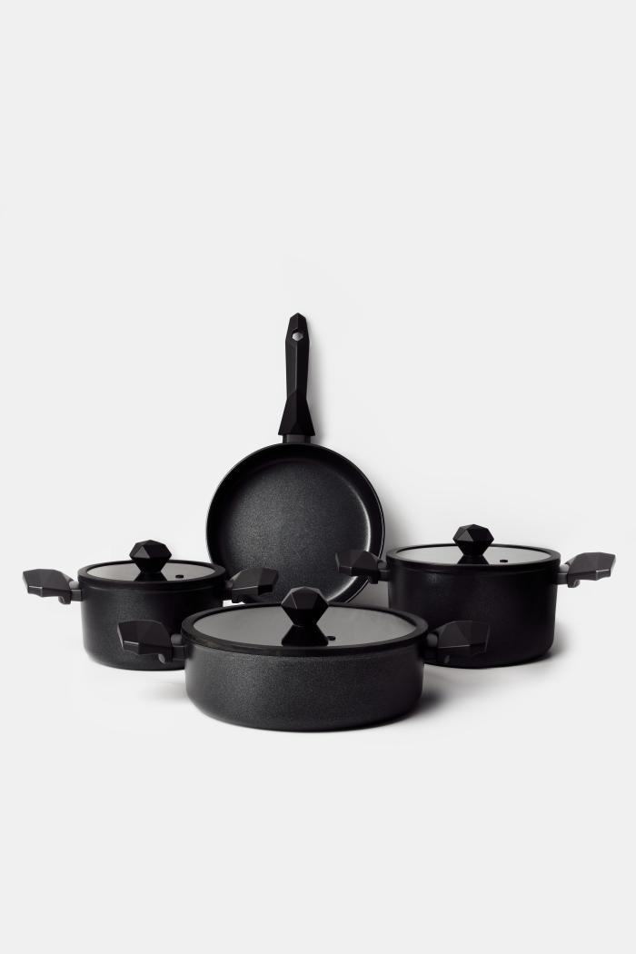 Gal 7 Parça Diamond Tencere ve Tava Seti Siyah