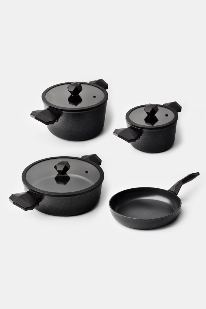 Gal 7 Parça Diamond Tencere ve Tava Seti Siyah